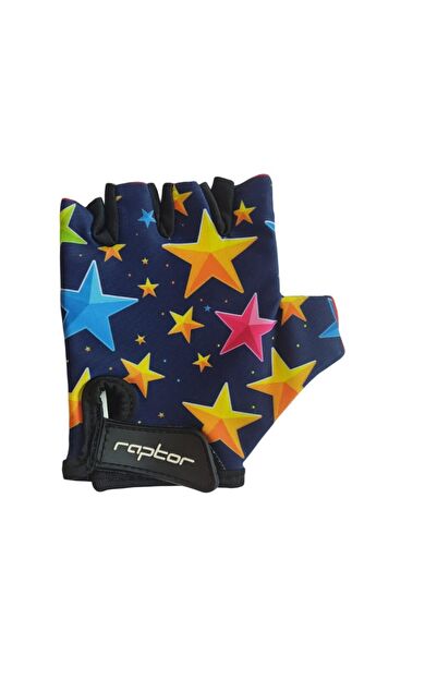Raptor Çocuk Eldiveni Kısa Parmak Çocuk Bisiklet Eldiveni Silikon Jelli Yıldız Desenli M Beden