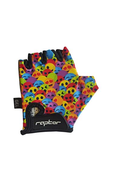 Raptor Çocuk Eldiveni Kısa Parmak Çocuk Bisiklet Eldiveni Silikon Jelli Emoji Desenli M Beden