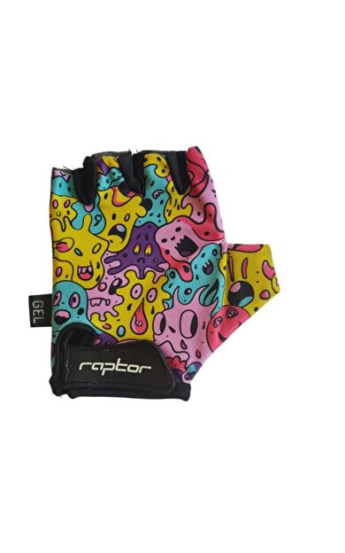 Raptor Çocuk Eldiveni Kısa Parmak Çocuk Bisiklet Eldiveni Silikon Jelli Canavar Desenli M Beden