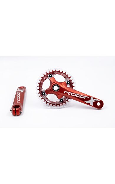 Raptor 34T Tek Yaprak Şeffaf Muhafazalı Aynakol Seti Göbek+Aynakol+Yaprak Bisiklet Krank Set Kırmızı
