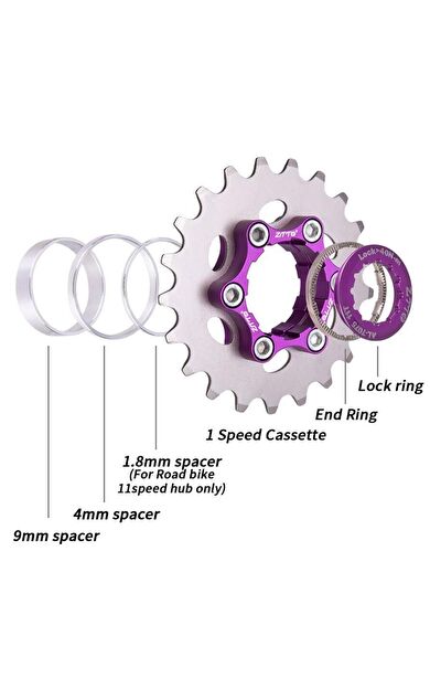 ZTTO Bisiklet Single Speed Dönüştürme Kiti Single Speed Tek Vites Dişli Dönüşüm Kiti 18T Mor Renkli
