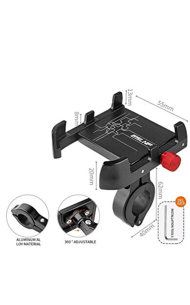 Sarissa Gidon Bağlantılı 360° Dönebilen Alüminyum Alaşımlı Motosiklet Bisiklet Scooter Telefon Tutucu