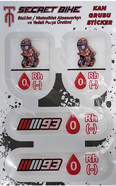 Secret Bike Kırmızı Motosiklet Ve Kask Kan Grubu Sticker 0 Rh (-) Negatif