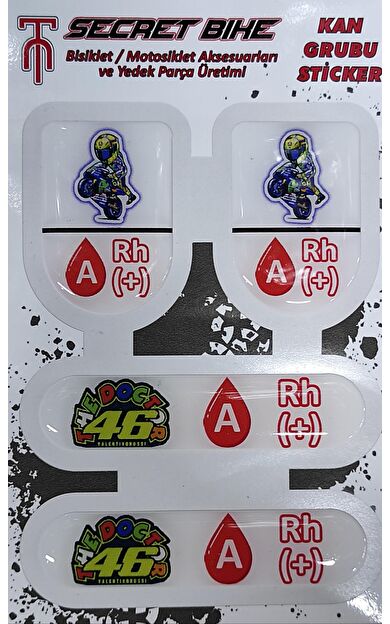 Secret Bike Mavi Motosiklet Ve Kask Kan Grubu Sticker A Rh (+) Pozitif