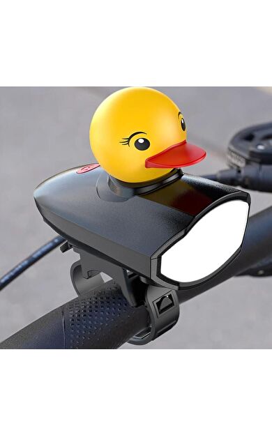 Ördek 6163 Şarjlı 250 Lümen 130 Db Yüksek Sesli Bisiklet Ön Farı Ve Korna Ördek Siyah Far+Korna
