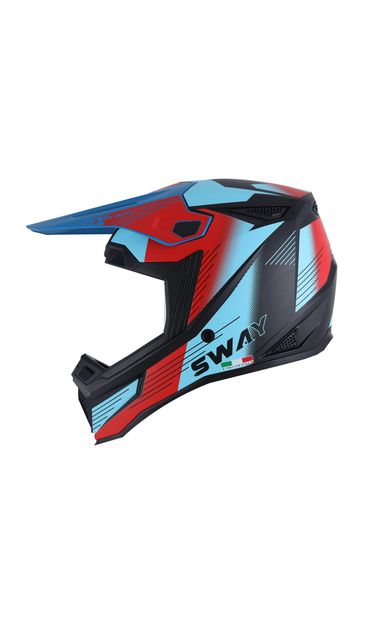 SWAY 635 Nova Çocuk Cross Kaskı Bisiklet Motosiklet Enduro Kask S Beden Siyah Kırmızı Mavi