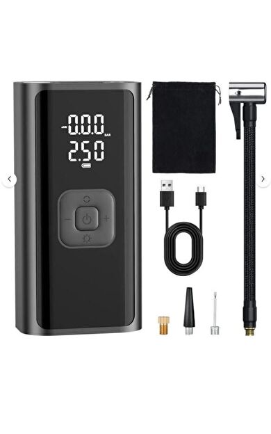 Taşınabilir Şarjlı Hava Pompası Kompresör 150 Psi Hava Pompası &amp; Powerbank LED Işıklı, LCD Ekranlı 1012