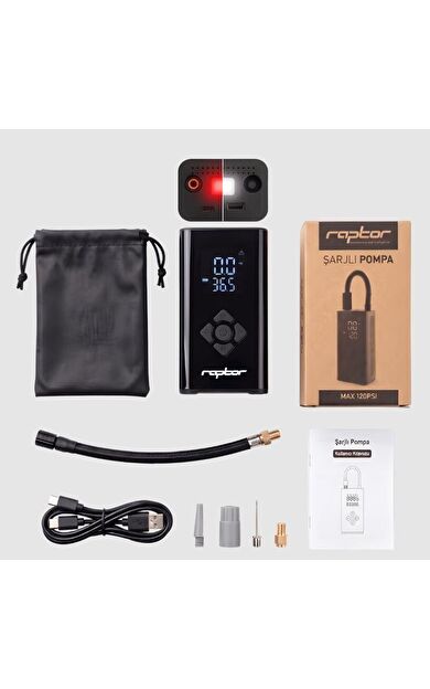 RAPTOR D17-01 Taşınabilir Şarjlı Hava Pompası Kompresör Hava Pompası Elektronik Pompa LED Işıklı