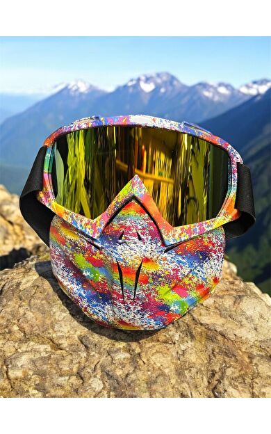 Tex 710 Jet Maske Bisiklet Motosiklet Kayak Çok Amaçlı Maske Sarı Aynalı Gözlük Colorfull