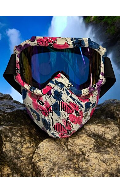 Tex 710 Jet Maske Bisiklet Motosiklet Kayak Çok Amaçlı Maske Mor Cam Aynalı Gözlük Pembe Mor