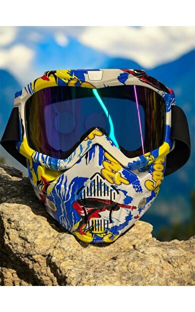 Tex 710 Jet Maske Bisiklet Motosiklet Kayak Çok Amaçlı Maske Mor Cam Aynalı Gözlük Sarı Mavi
