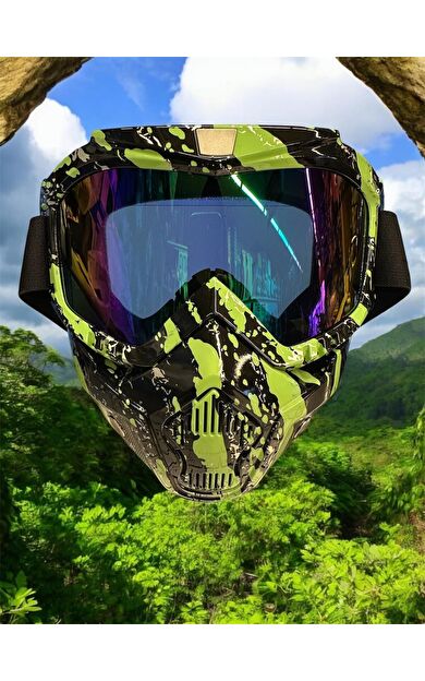 Tex 710 Jet Maske Bisiklet Motosiklet Kayak Çok Amaçlı Maske Mor Camlı Gözlük Yeşil Siyah