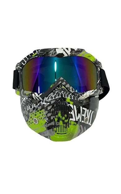Tex 710 Jet Maske Bisiklet Motosiklet Kayak Çok Amaçlı Maske Renkli Cam Aynalı Gözlük Treme Yeşil