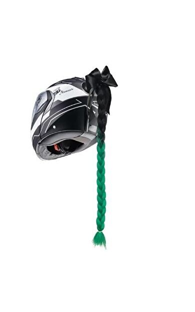Tex Kask Süsü 5 Motosiklet Bisiklet Ve Kayak Kask Süsü Kalın Örgü At Kuyruğu Saç Yeşil Beyaz