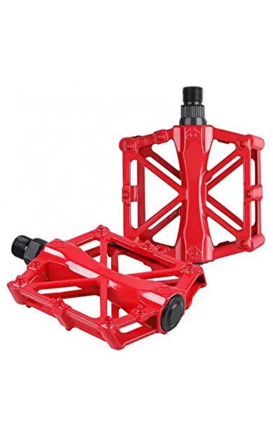 XBYC 1815 Bilyalı Bisiklet Platform Pedal Geniş Yapılı Bilyalı Alüminyum Pedal Mukavemetli Kırmızı Renk