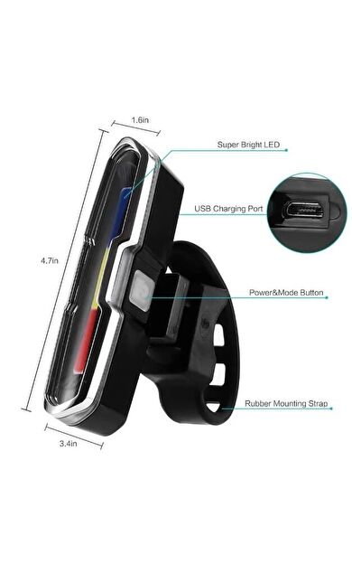 FORTE GT 6017-3 Bisiklet Yüksek Güç COB Ön Far USB Şarjlı Siyah