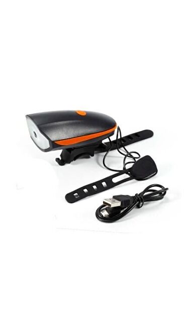 Xbyc 6163 Usb Şarjlı 250 Lümen 140 Db Yüksek Sesli Bisiklet Ön Farı Ve Korna Turuncu