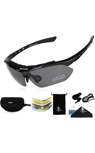 XBYC G4668 Bisiklet Gözlük 5 Lensli Spor Bisiklet Sürüş Gözlüğü Siyah Çerçeveli