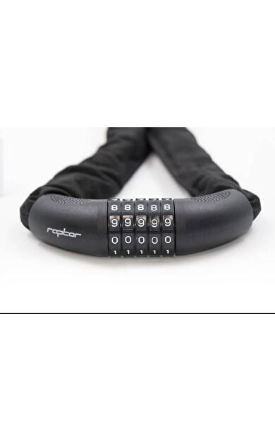 RAPTOR Bisiklet Motosiklet Kilidi Zincir Kilit - 6x90 cm Şifreli Kilit Kılıflı 5 Şifreli Siyah Renk