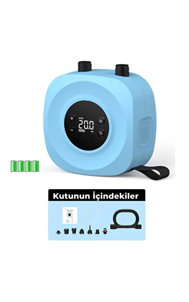 D18 Pro Kablosuz Şarjlı SUP Pompası | Küçük ve Taşınabilir | Tek Şarjla 3 SUP Şişirme | LED Ekranlı - Mavi