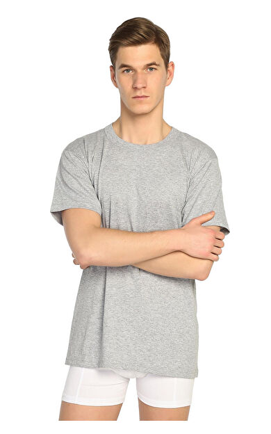 003 Renkli Erkek Sıfır Yaka Fanila 6 Adet - Gri