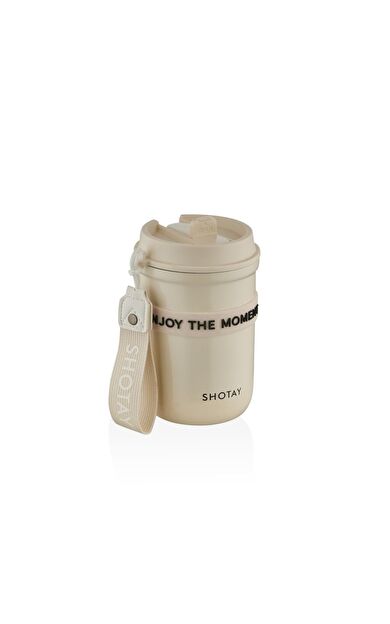 Shotay Strow Çelik Termos Mug 410Ml Krem
