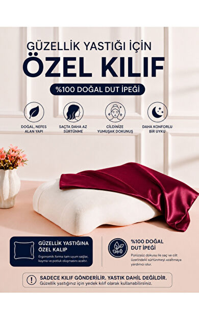 Silkwormlife Bordo , Güzellik Yastığına Özel %100 Dut İpeği Yedek Yastık Kılıfı – Ergonomik Forma Uygun [ 1 adet ipek yastık kılıfı ] Ölçüler: 55 × 35 × 13 cm