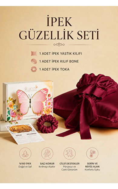 Silkwormlife %100 İpek Güzellik Seti – Yastık Kılıfı (50x70) + İpek Bone + İpek Toka | Saç &amp; Cilt Bakım Seti