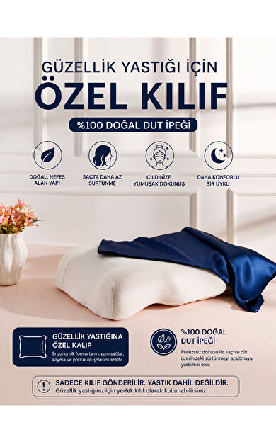 Silkwormlife Lacivert , Güzellik Yastığına Özel %100 Dut İpeği Yedek Yastık Kılıfı – Ergonomik Forma Uygun [ 1 adet ipek yastık kılıfı ] Ölçüler: 55 × 35 × 13 cm