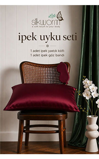 Silkwormlife %100 Doğal Dut İpeği İpek Uyku Seti – İpek Yastık Kılıfı (50x70 cm) + İpek Göz Bandı | Cilt ve Saç Bakımı İçin Premium Set