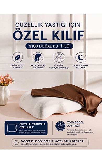Silkwormlife Kahverengi, Güzellik Yastığına Özel %100 Dut İpeği Yedek Yastık Kılıfı – Ergonomik Forma Uygun [ 1 adet ipek yastık kılıfı ] Ölçüler: 55 × 35 × 13 cm