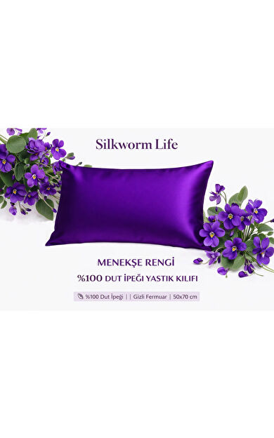 Silkwormlife Menekşe Renkli 1 ADET 100 % Ipek Yastık Kılıfı ( 50 Cm -70 Cm) FERMUARLI