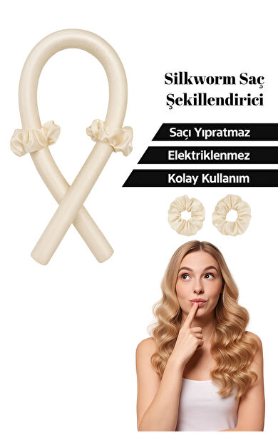 Silkwormlife Organik %100 Saf Ipek Saç Şekillendirici – 80 Cm X 10 Cm | Isısız Bukle Sosisi-bej