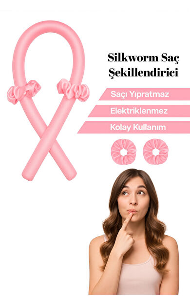 Silkwormlife Organik %100 Saf Ipek Saç Şekillendirici – 80 Cm X 10 Cm | Isısız Bukle Sosisi-pembe