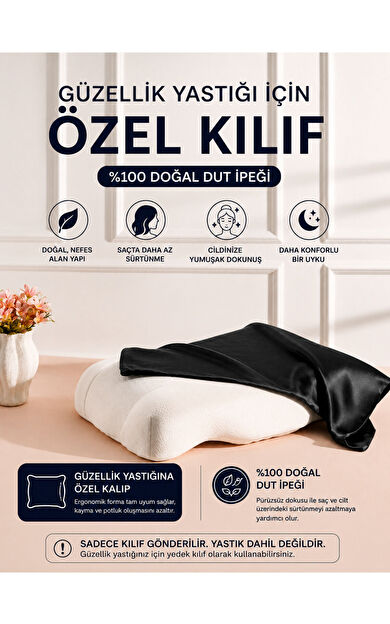 Silkwormlife Siyah, Güzellik Yastığına Özel %100 Dut İpeği Yedek Yastık Kılıfı – Ergonomik Forma Uygun [ 1 adet ipek yastık kılıfı ] Ölçüler: 55 × 35 × 13 cm