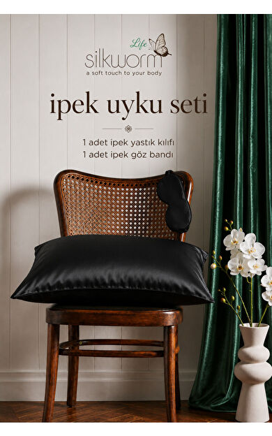 Silkwormlife %100 Doğal Dut İpeği İpek Uyku Seti – İpek Yastık Kılıfı (50x70 cm) + İpek Göz Bandı | Cilt ve Saç Bakımı İçin Premium Set