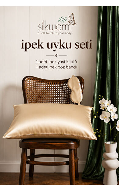 Silkwormlife %100 Doğal Dut İpeği İpek Uyku Seti – İpek Yastık Kılıfı (50x70 cm) + İpek Göz Bandı | Cilt ve Saç Bakımı İçin Premium Set