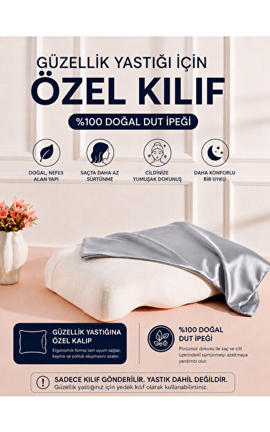 Silkwormlife Gri, Güzellik Yastığına Özel %100 Dut İpeği Yedek Yastık Kılıfı – Ergonomik Forma Uygun [ 1 adet ipek yastık kılıfı ] Ölçüler: 55 × 35 × 13 cm