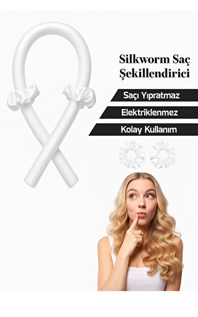 Silkwormlife Organik %100 Saf Ipek Saç Şekillendirici – 80 Cm X 10 Cm | Isısız Bukle Sosisi -beyaz