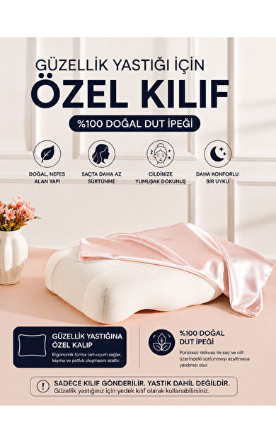 Silkwormlife Pembe , Güzellik Yastığına Özel %100 Dut İpeği Yedek Yastık Kılıfı – Ergonomik Forma Uygun [ 1 adet ipek yastık kılıfı ] Ölçüler: 55 × 35 × 13 cm