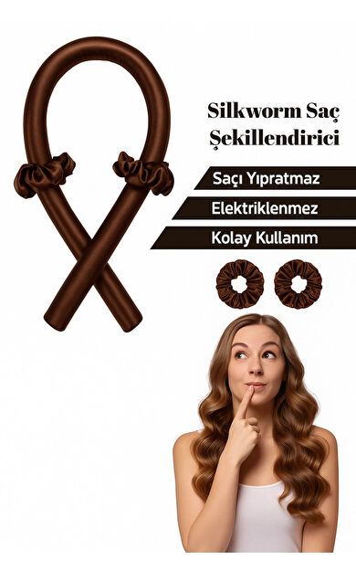 Silkwormlife Organik %100 Saf Ipek Saç Şekillendirici – 80 Cm X 10 Cm | Isısız Bukle Sosisi -kahverengi