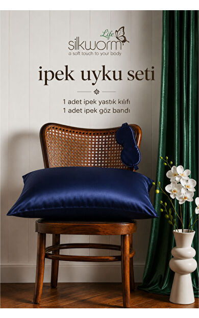 Silkwormlife %100 Doğal Dut İpeği İpek Uyku Seti – İpek Yastık Kılıfı (50x70 cm) + İpek Göz Bandı | Cilt ve Saç Bakımı İçin Premium Set