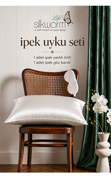 Silkwormlife %100 Doğal Dut İpeği İpek Uyku Seti – İpek Yastık Kılıfı (50x70 cm) + İpek Göz Bandı | Cilt ve Saç Bakımı İçin Premium Set