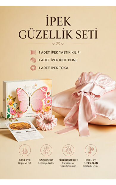 Silkwormlife %100 İpek Güzellik Seti – Yastık Kılıfı (50x70) + İpek Bone + İpek Toka | Saç &amp; Cilt Bakım Seti