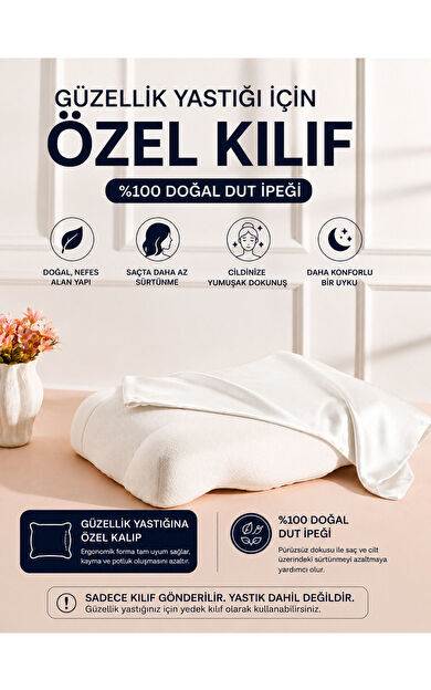 Silkwormlife Beyaz , Güzellik Yastığına Özel %100 Dut İpeği Yedek Yastık Kılıfı – Ergonomik Forma Uygun [ 1 adet ipek yastık kılıfı ] Ölçüler: 55 × 35 × 13 cm