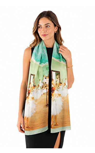 Silkwormlife Sanat Koleksiyonu %100 İpek Şal – Ünlü Ressam Eserleri Desenli Şık Kadın Fular 45x165 cm BALERİN DESEN