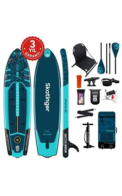 Skatinger Fishing Sup Paddle Board 378x96x(12+8)cm Koltuklu&amp;olta Tutuculu Balıkçı Şişme Sörf Tahtası Full Set