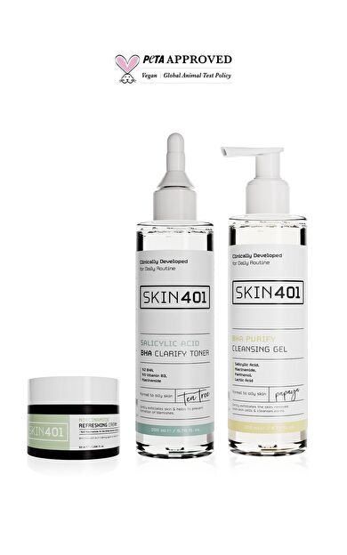 Skin401 Sivilce Oluşumunu Önlemeye ve Gözenek Görünümü Azaltmaya Yardımcı Bakim Rutini (Karma ve Yağlı Cilt Tipleri)