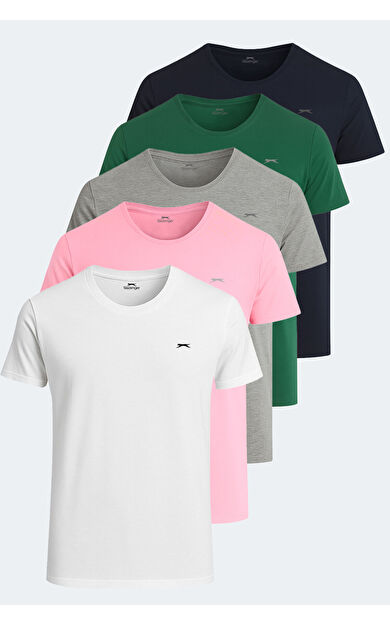 Slazenger SANDER KTN 5 li Set Erkek  Beyaz - Gri - Lacivert - Koyu Yeşil - Açık Pembe Tişört