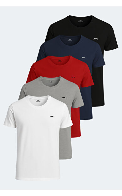 Slazenger SANDER KTN 5'li Set Erkek Tişört Beyaz - Gri - Siyah - Lacivert - Kırmızı